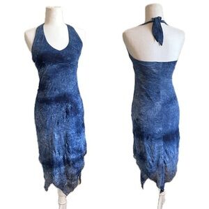 Y2K Double Fault Blue Halter Midi Dress Fairy Grunge Tie Dye Womens Size Medium